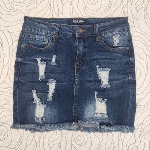 [S] Ripped Denim Wax Jeans Mini Skirt